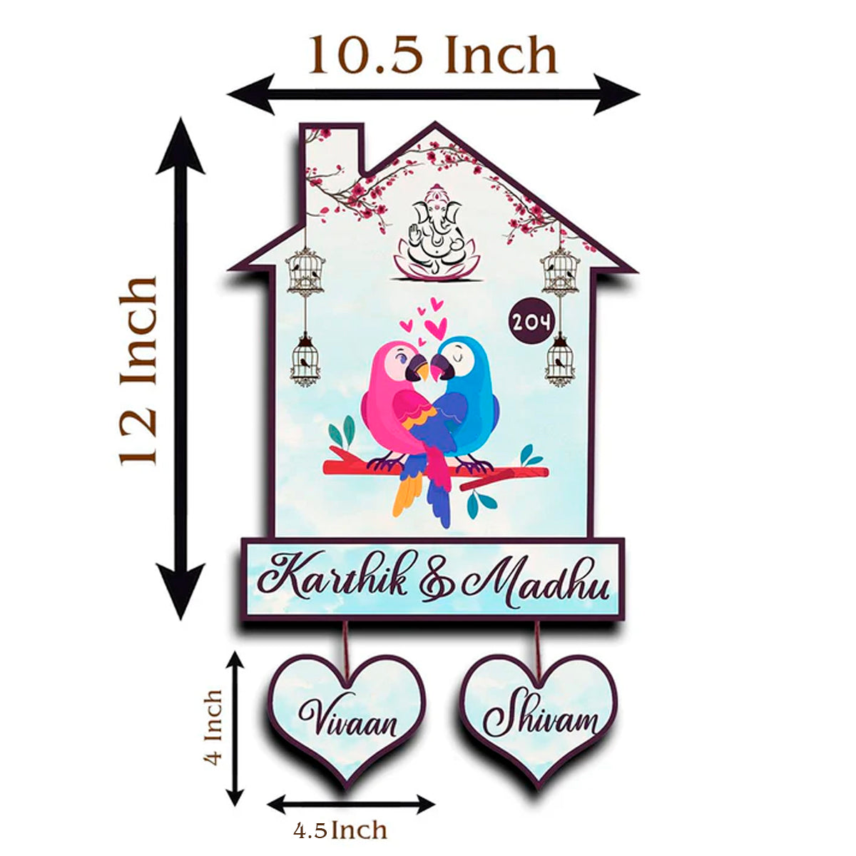 Twin Bird Couple Name Board Design for Door – Set