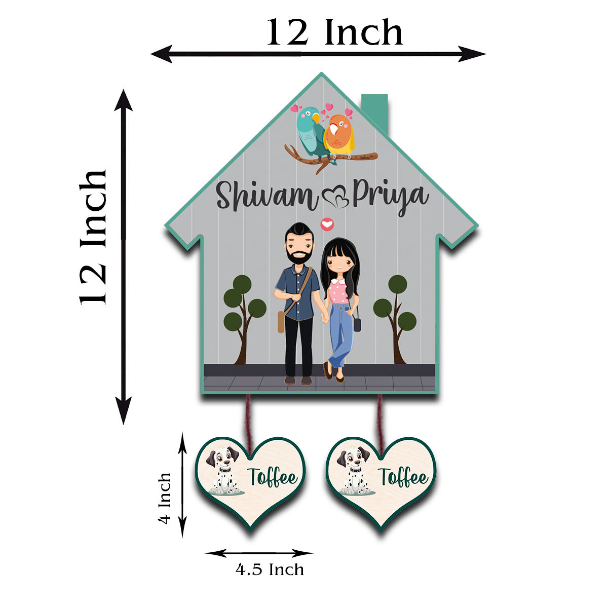 Size guide for hut shape family name plate – birch wood options
