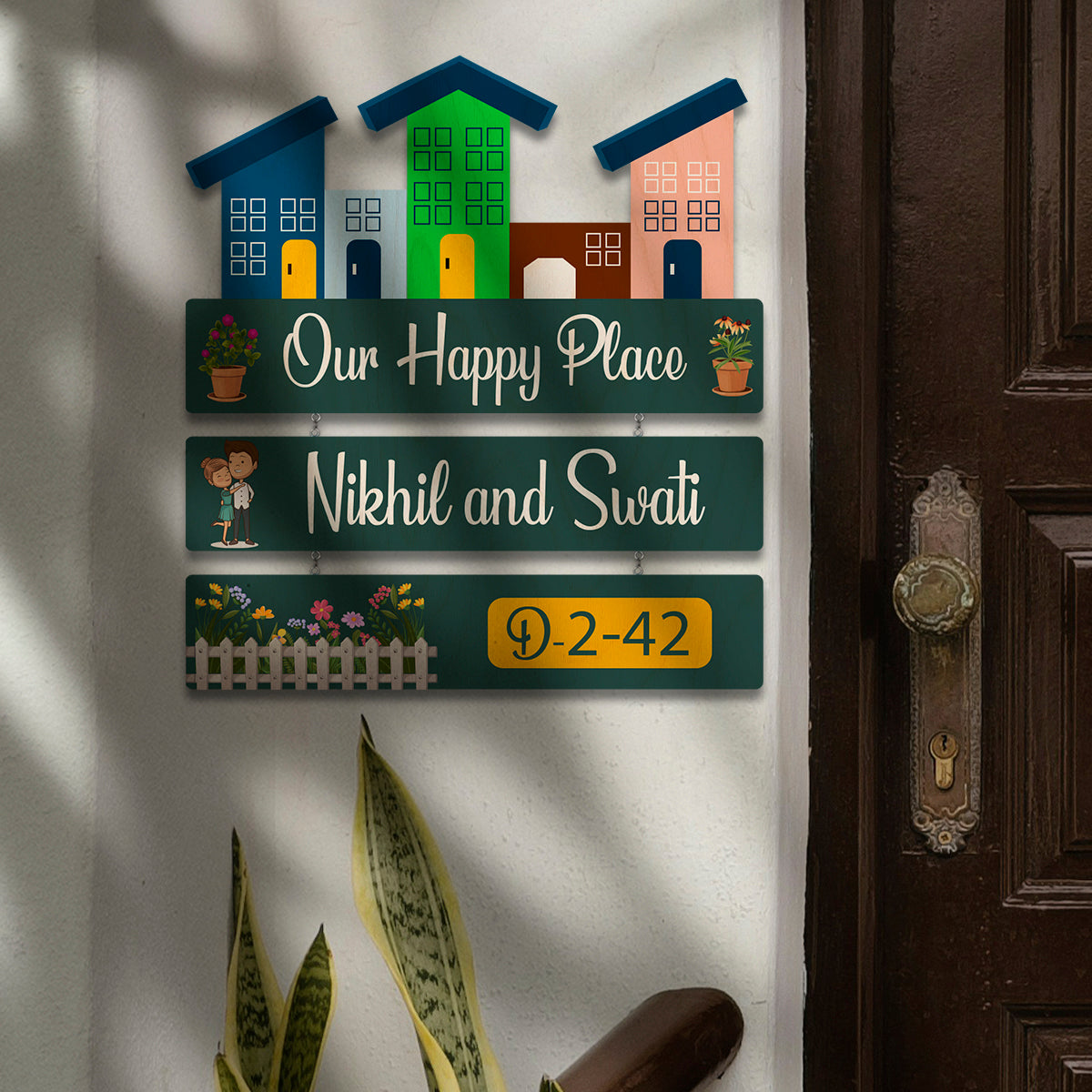Customise Wood Name Plate – Happy Place for Entrance
