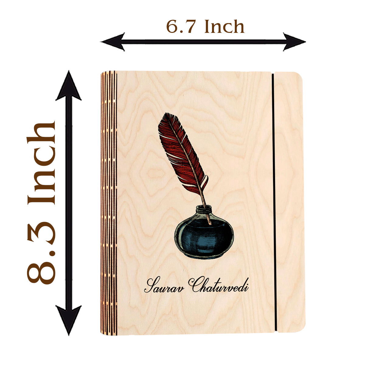 Quill Wooden Notebook with Personalized Inkwell Cover Design