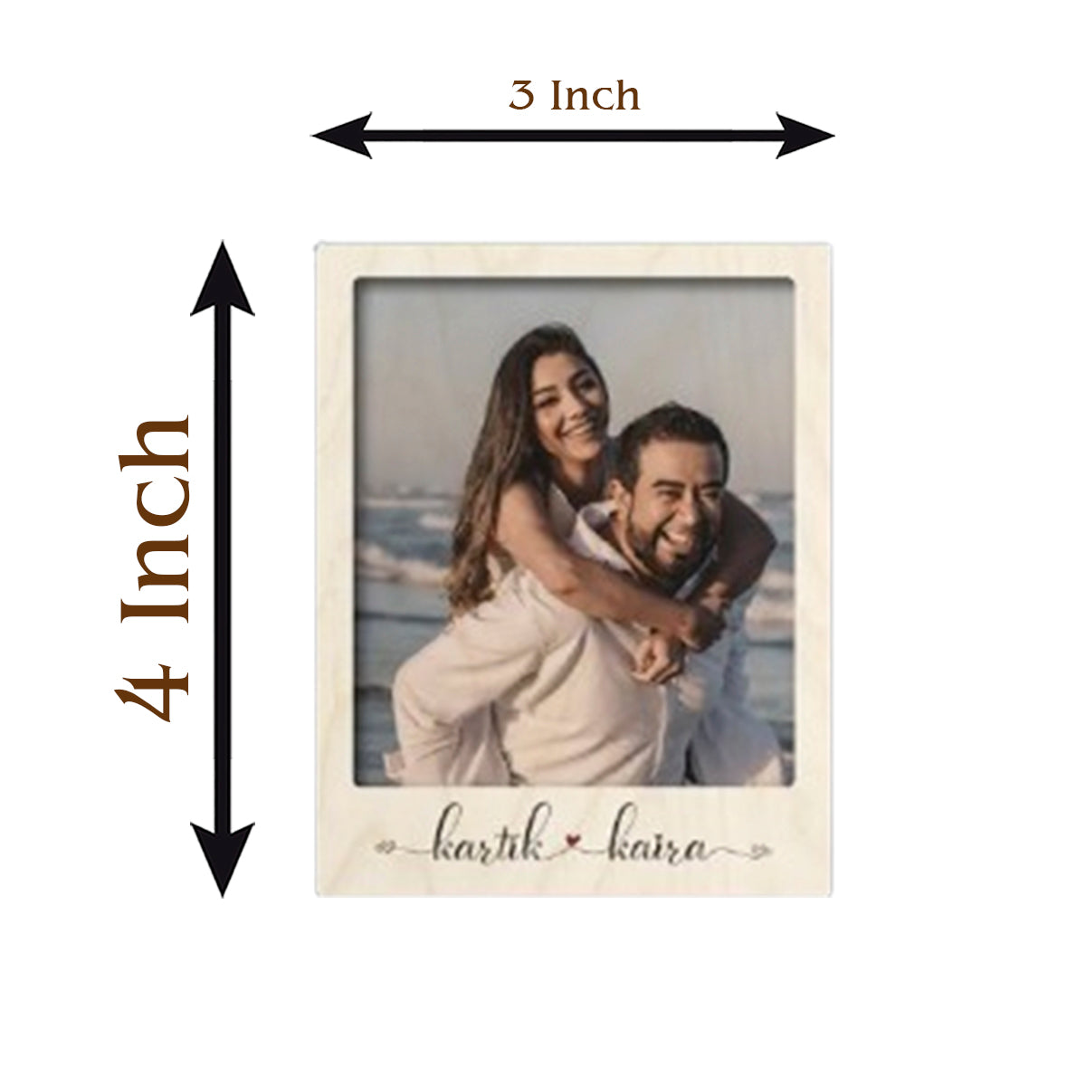 Couple Photo Fridge Magnet in Wood with Personalized Print Design