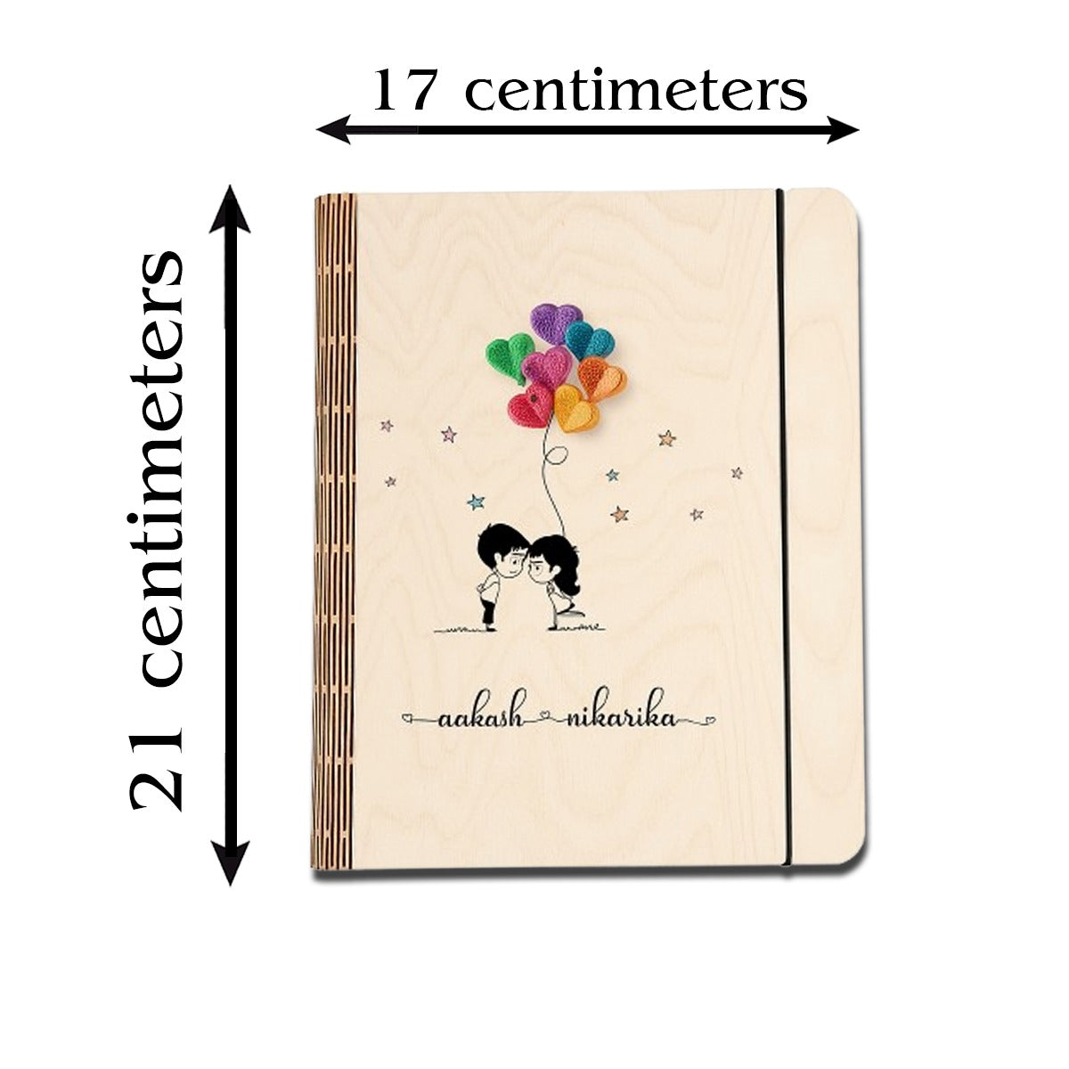 Cute Couple Notebook in Wood with Personalized Balloon Design