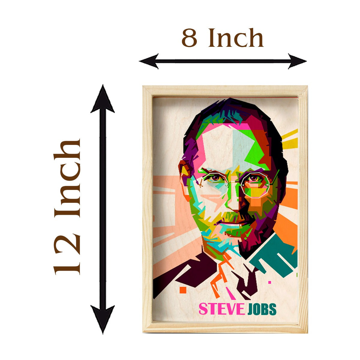 Steve Jobs Wooden Frame Wall Art with Colourful Pine Portrait