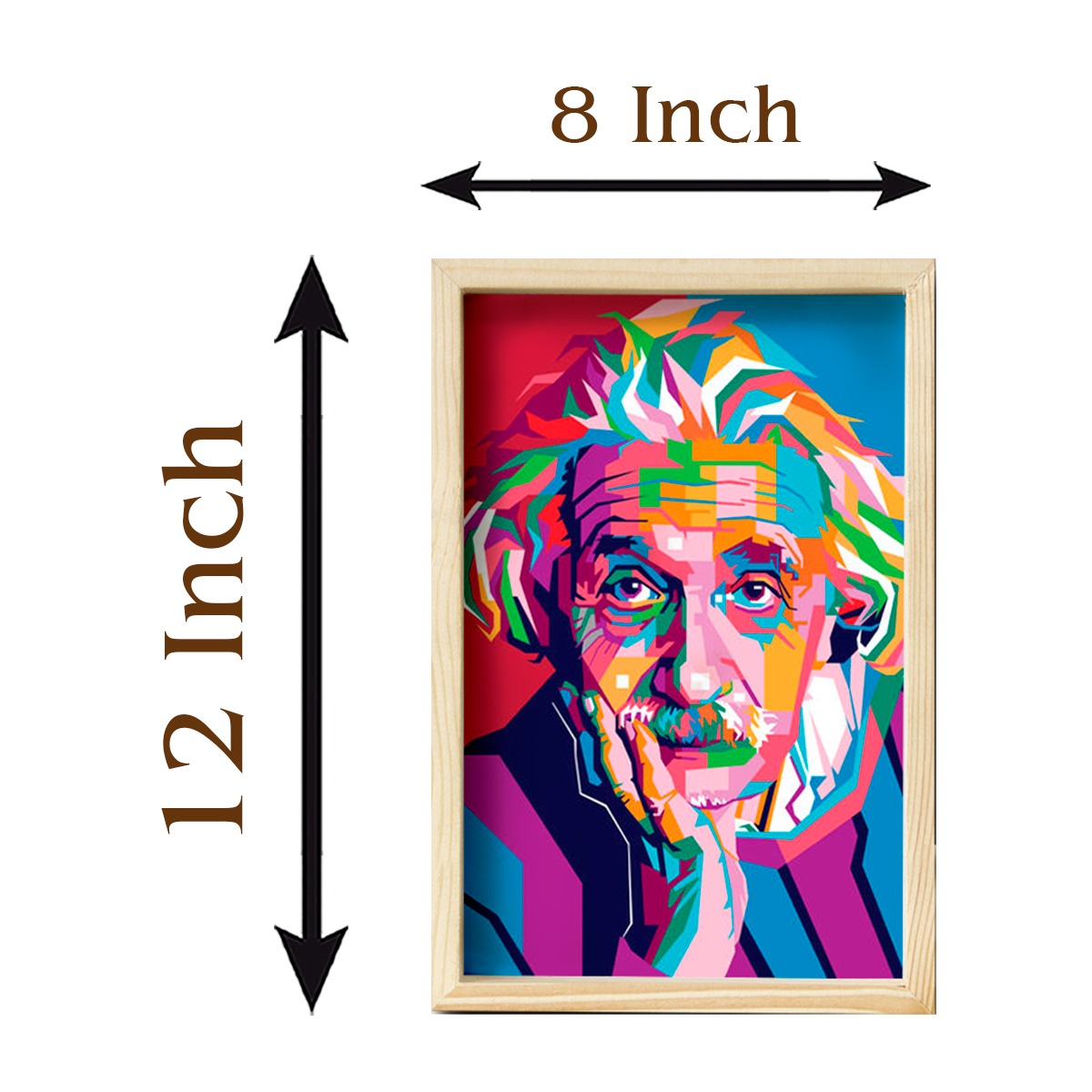 Einstein Wooden Frame Wall Art – Colourful Pine Portrait