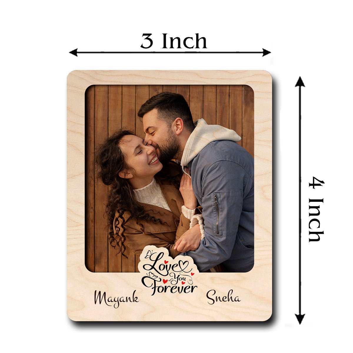Anniversary Fridge Magnet Photo in Wood with Cursive Cutout - Sblossom