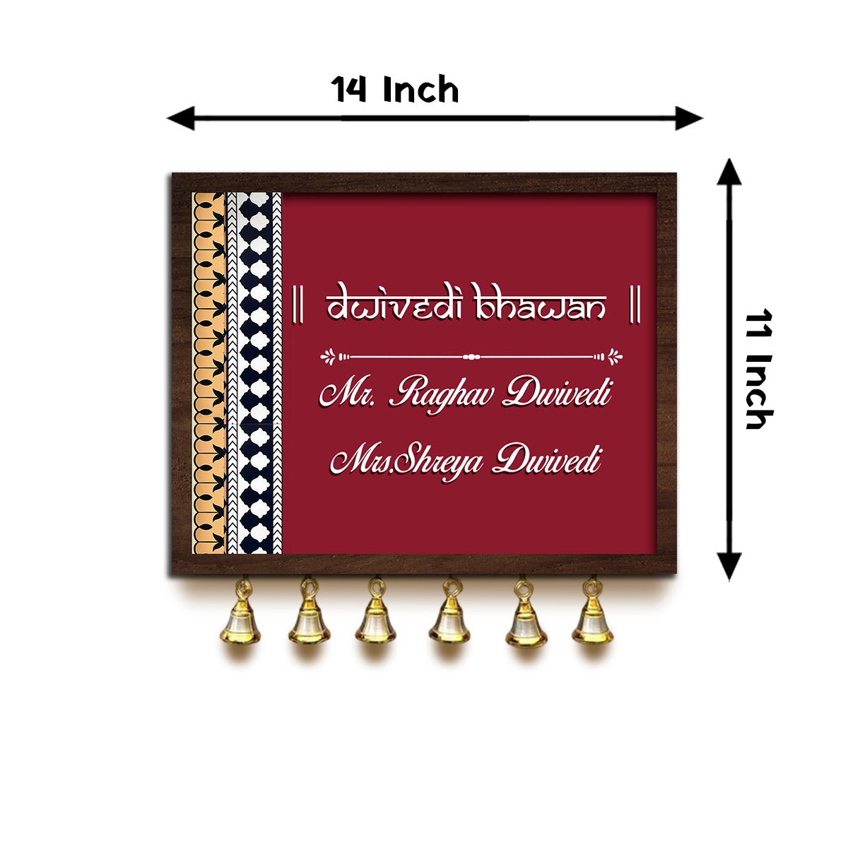Bell Hanging Name Plate in Wood with Traditional Custom Design - Sblossom