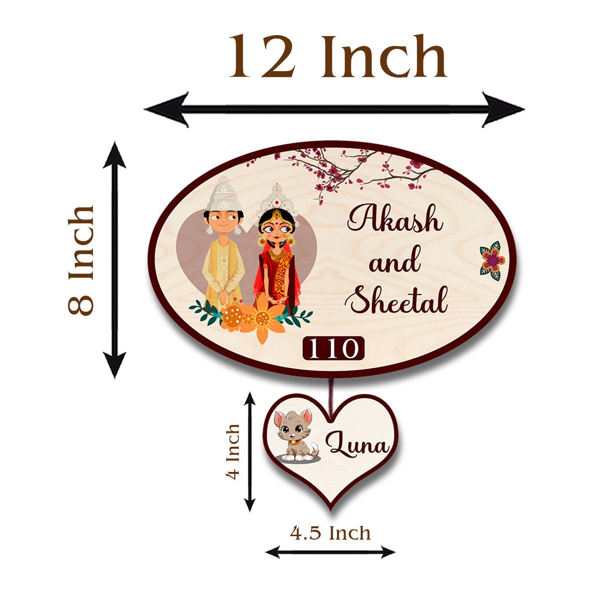 Bengali Couple Name Plate for Home with Pet – Oval - Sblossom