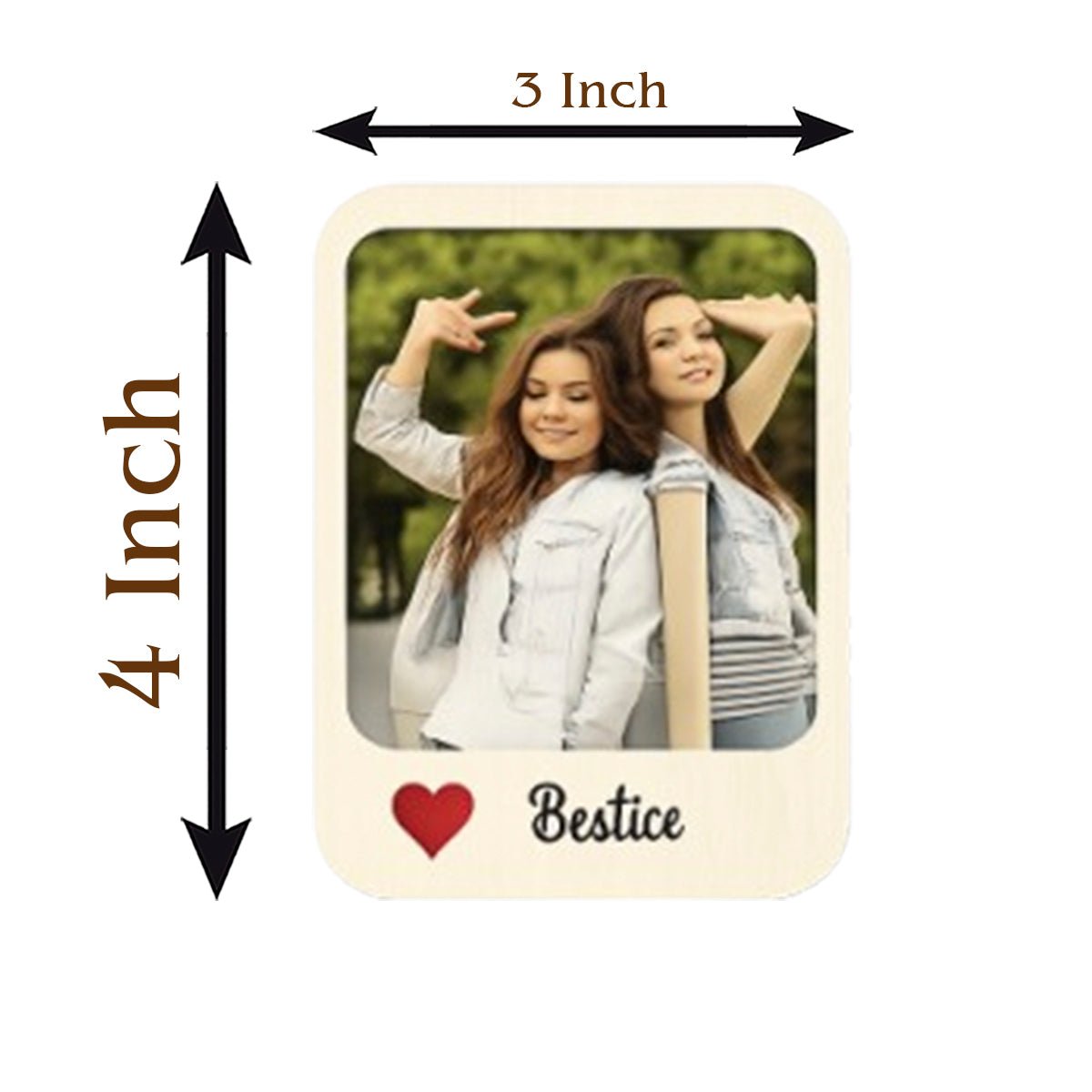 Besties Photo Fridge Magnet – Cursive Name Print Wood - Sblossom