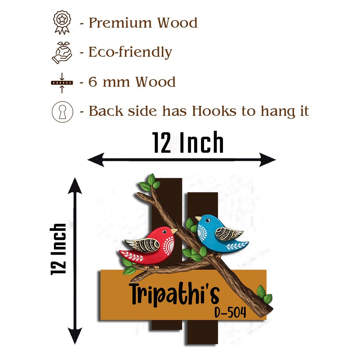 Bird Wooden Hanging Name Plate for Home - Sblossom