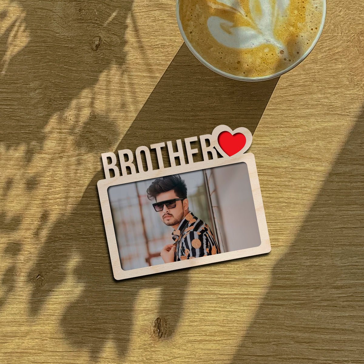Brother Letter Fridge Magnet in Wood with 3D Photo Heart Design - Sblossom