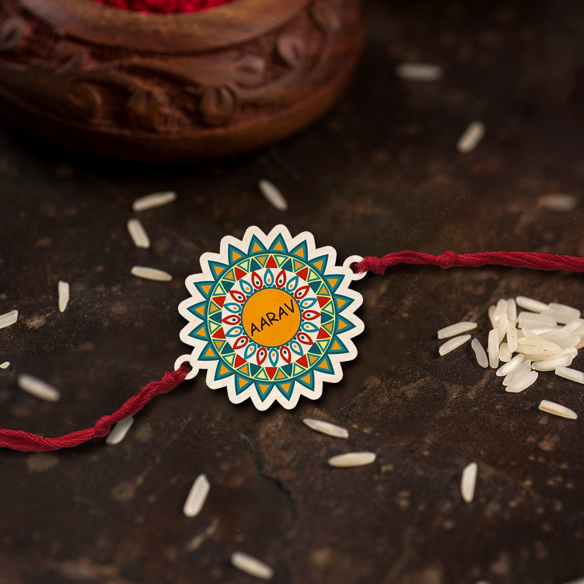 Colourful Name Rakhi – Wooden Designer Print for Brother - Sblossom