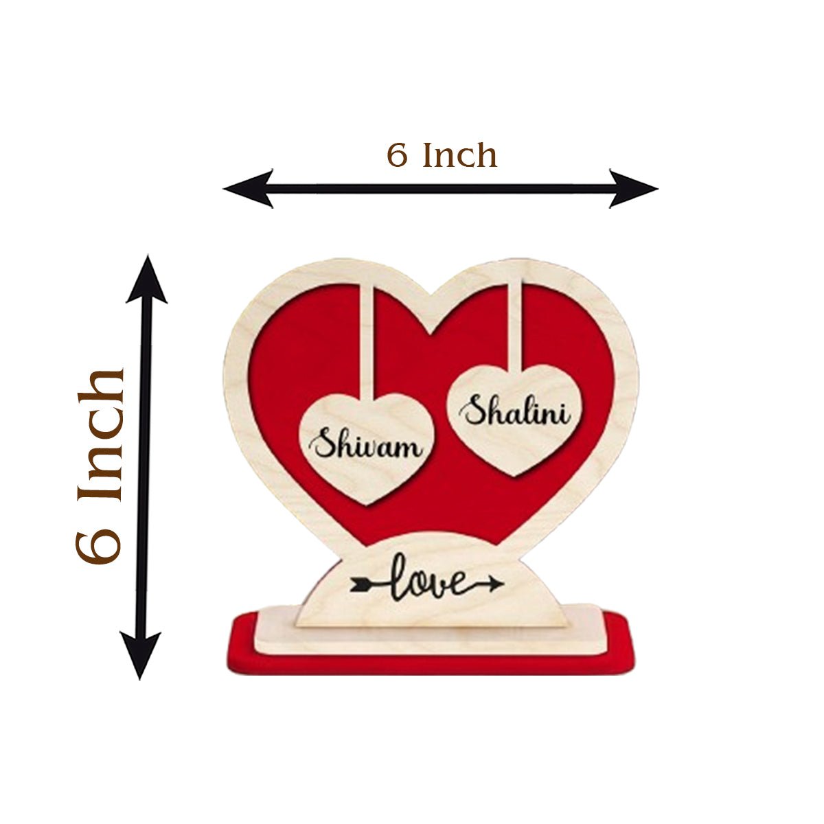 Couple Heart Stand in Wood with Personalized 3D Name Design - Sblossom