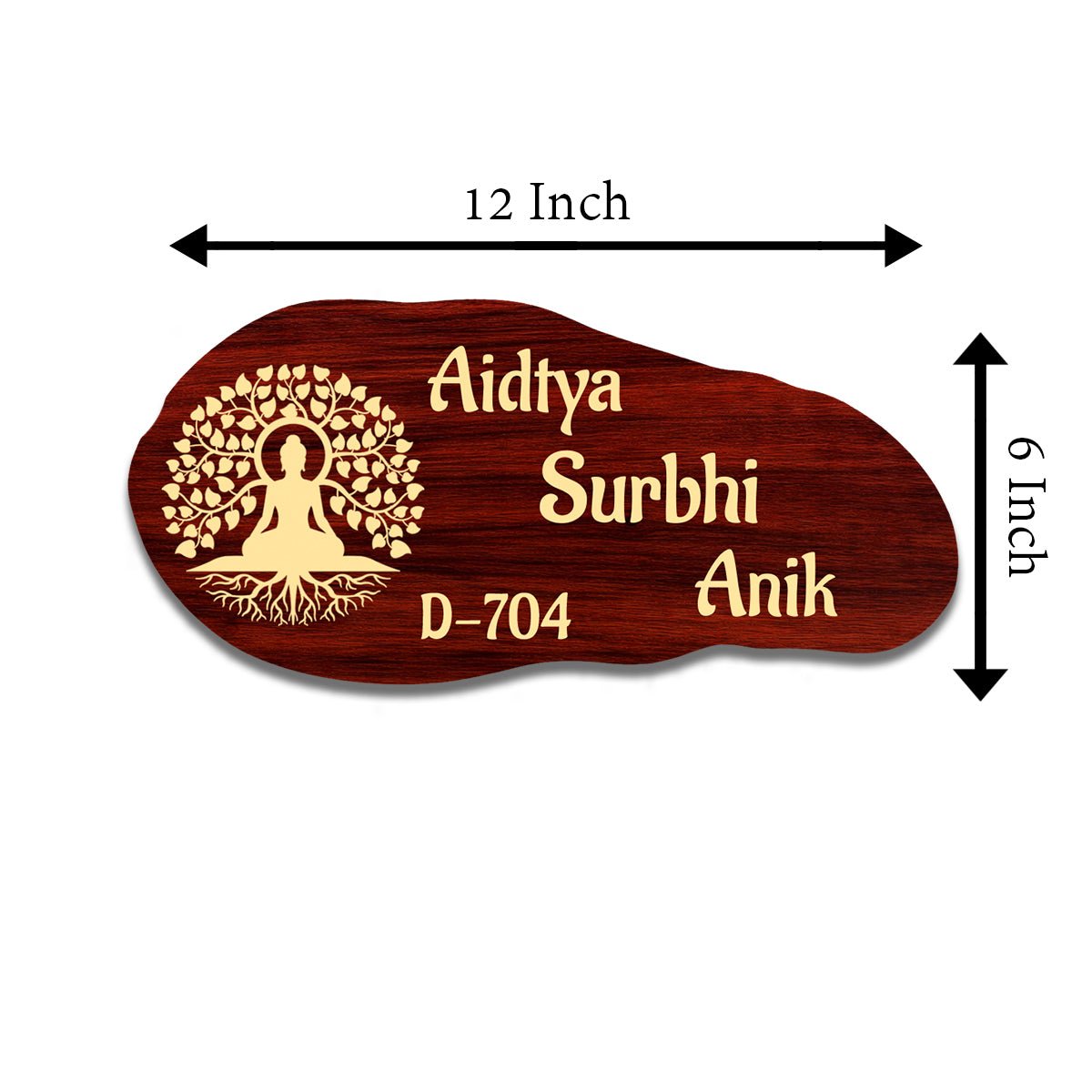 Customize Name Plate for Home – Maroon Buddha Tree 3D - Sblossom