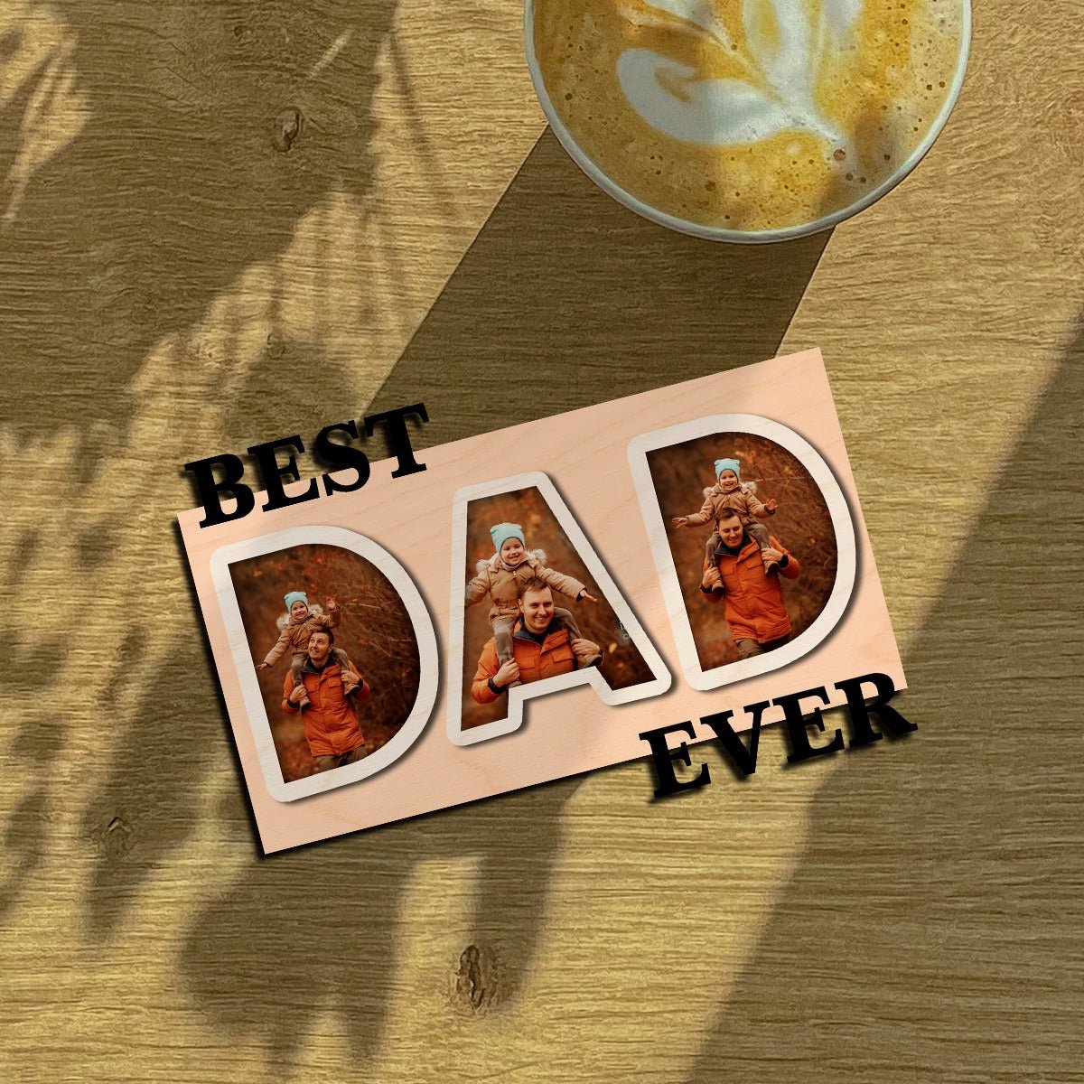 Dad Ever Letter Magnet in Wood with Cutout and 3 Photos Design, 6x4 Inch - Sblossom