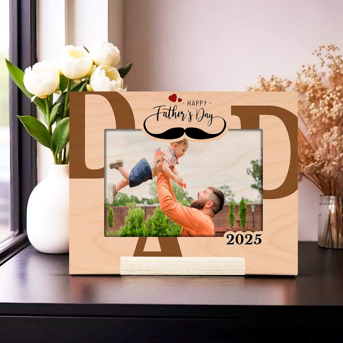Dad Photo Frame in Wood with Personalized Fathers Day Design - Sblossom