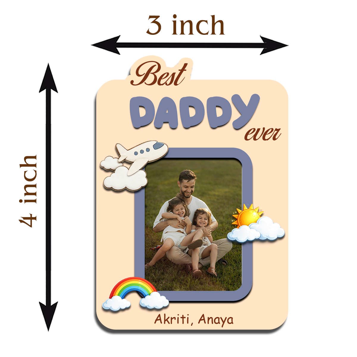 Daddy Photo Frame Magnet – 3D Personalized Print Wood - Sblossom