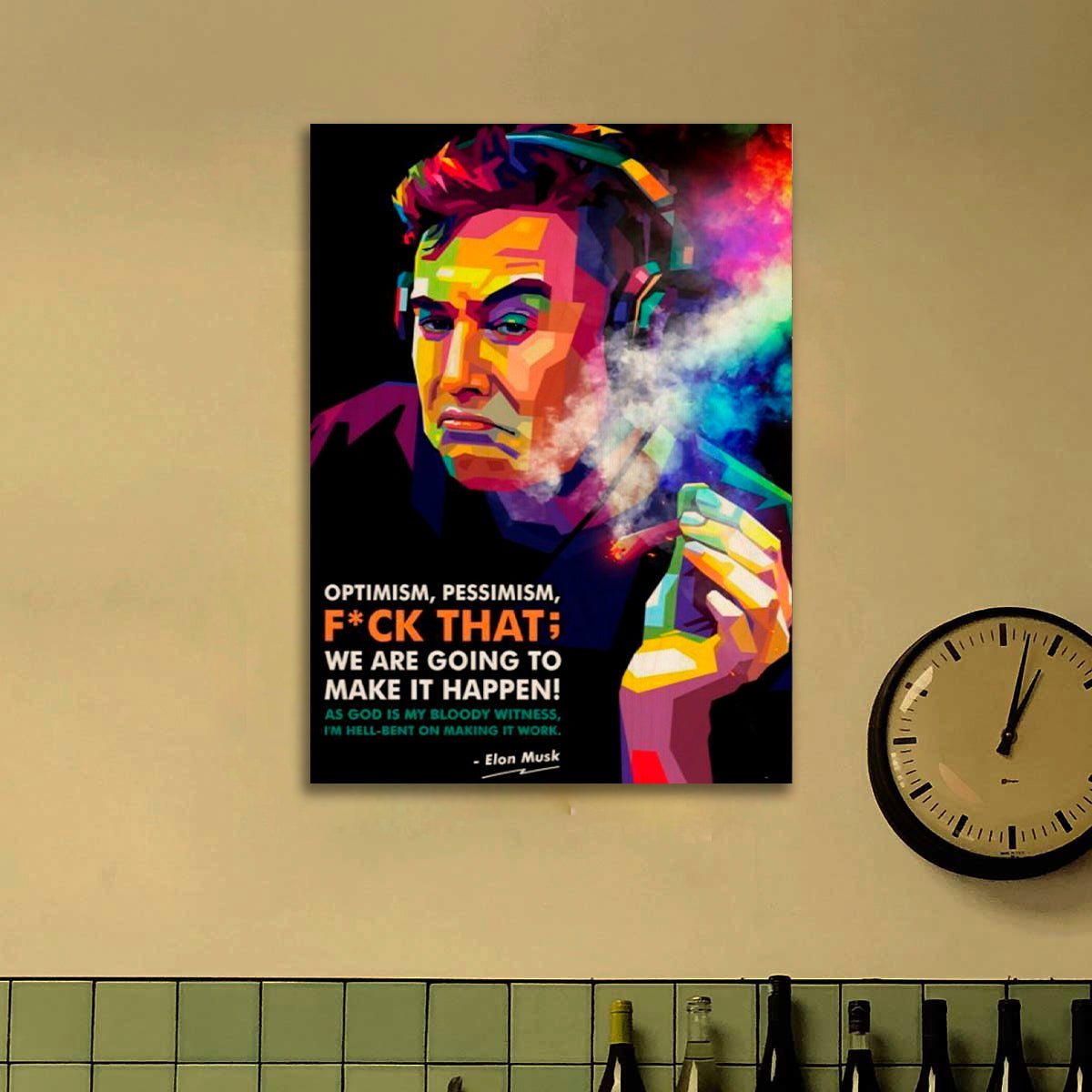 Elon Musk Wood Print – Colourful Pop Art Portrait - Sblossom