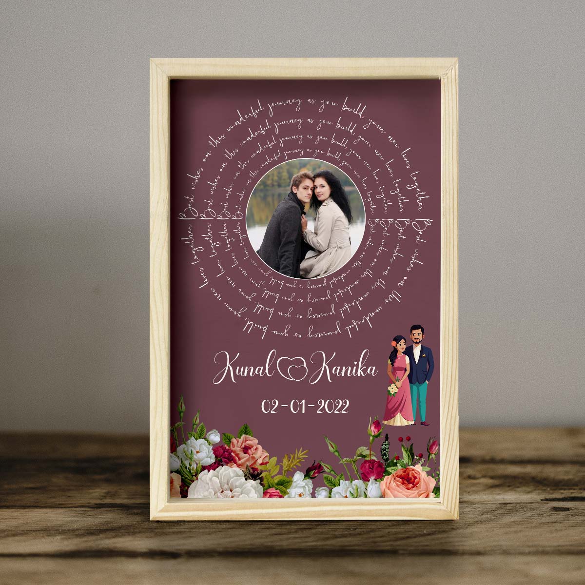 Eternal Bloom Wooden Frame in 3D – Personalized Floral Photo - Sblossom