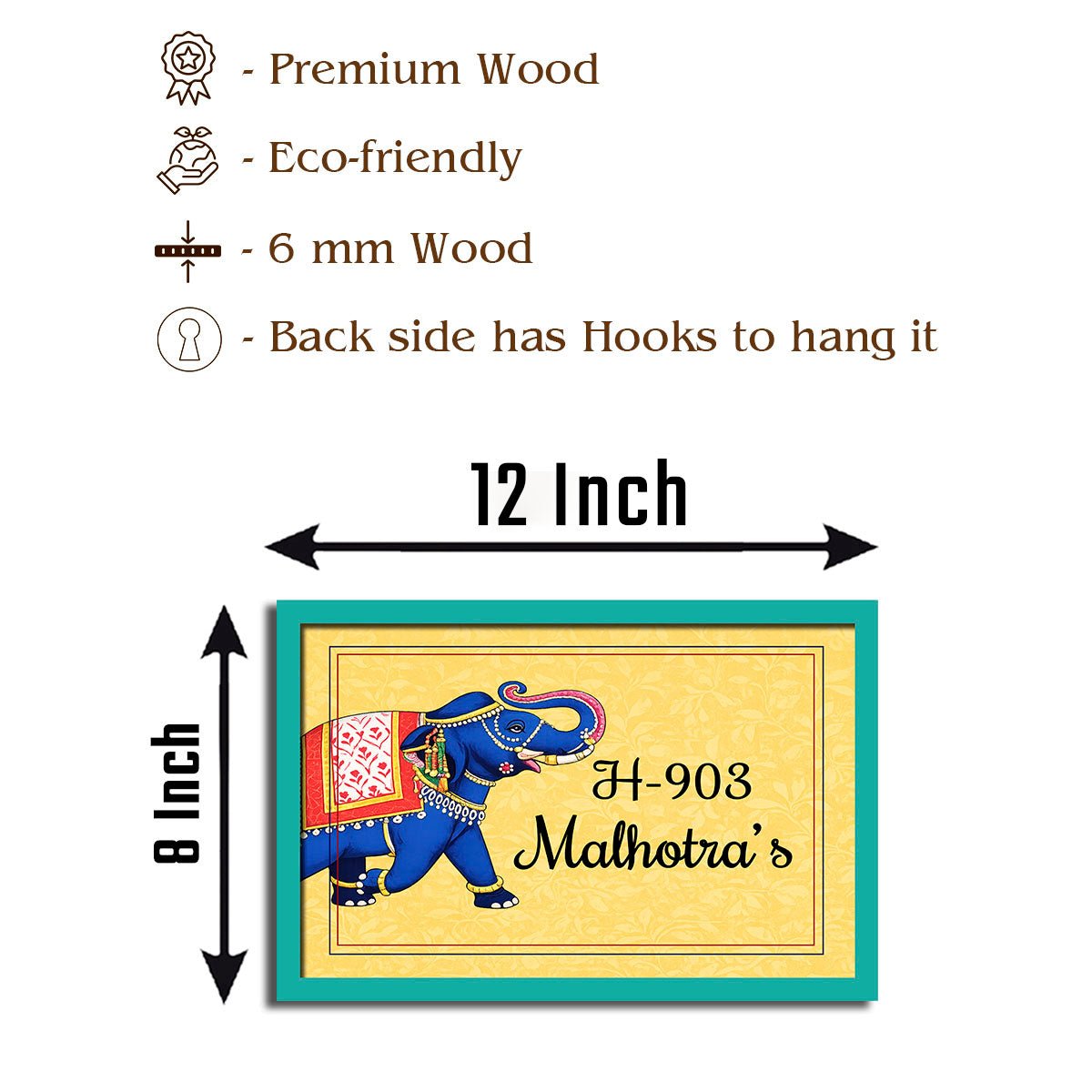 Flat Name Plate – Festive Elephant for Entrance Door - Sblossom