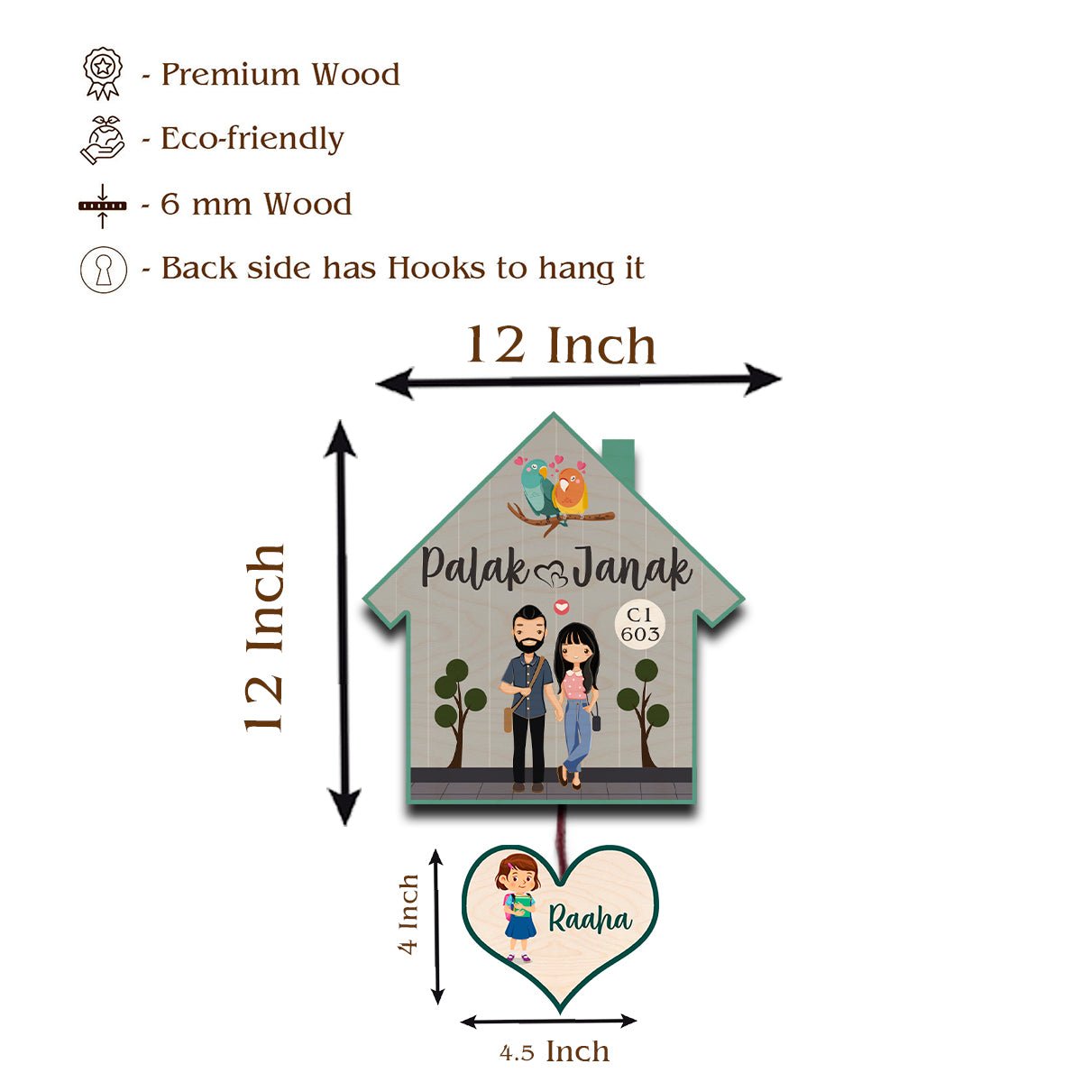Hanging Name Board – Heart Shape for Home Door - Sblossom