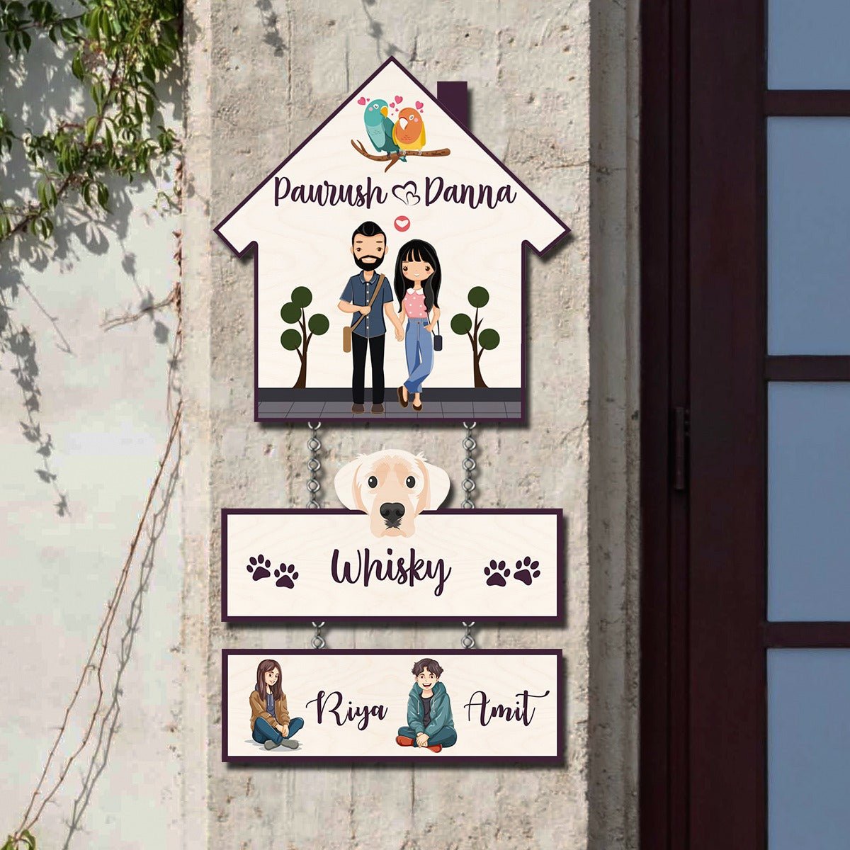 Hut-Style Family Name Plate for Home with Kids Names - Sblossom