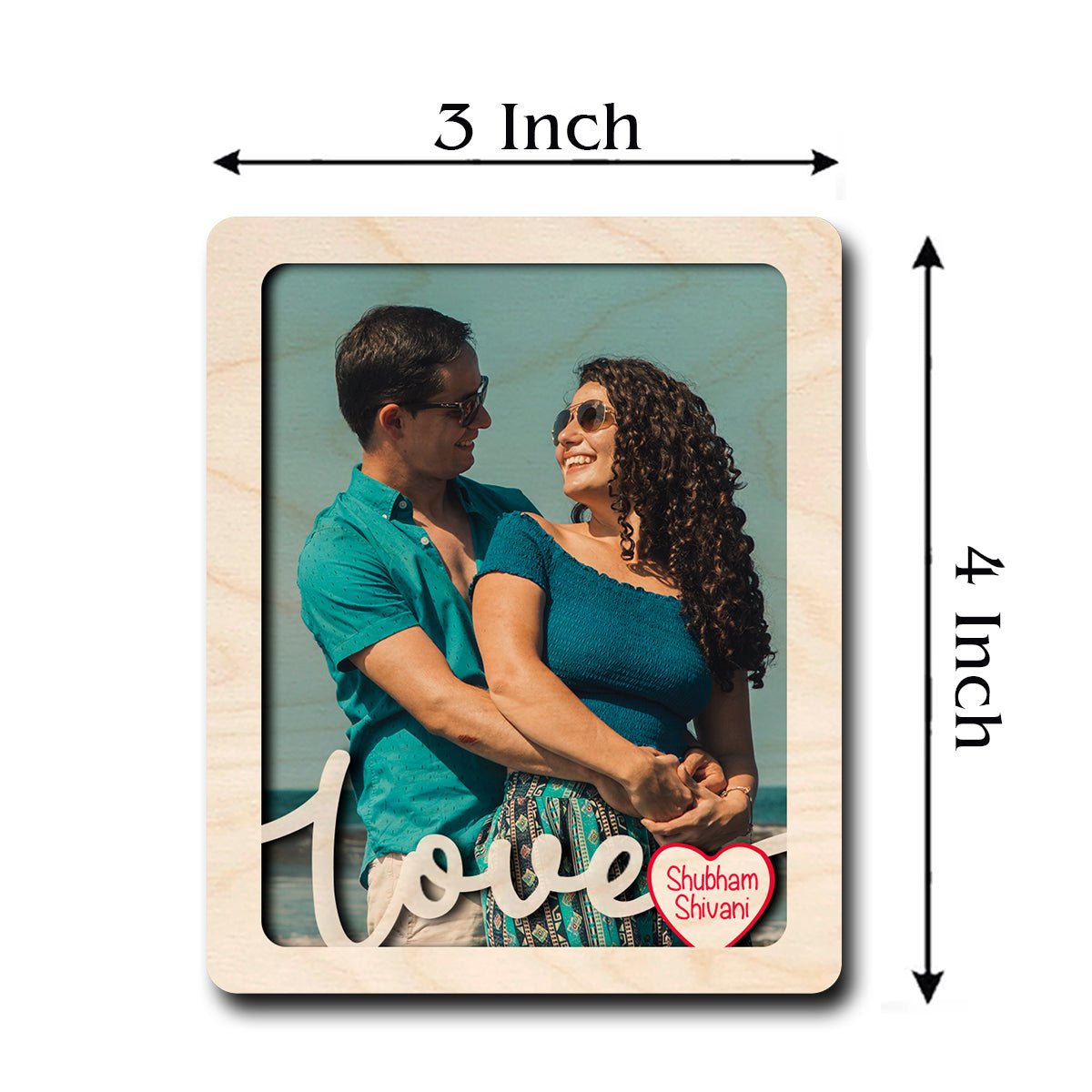 Love Cutout Couple Magnet in Wood with Photo and Names Design - Sblossom