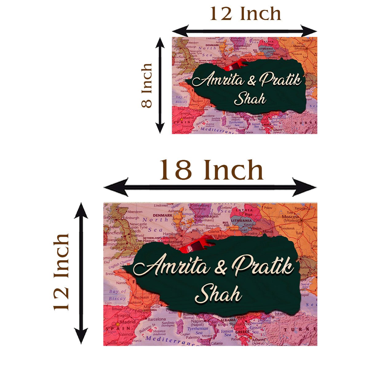 Map-Print Modern Name Plate Design for Couple - Sblossom