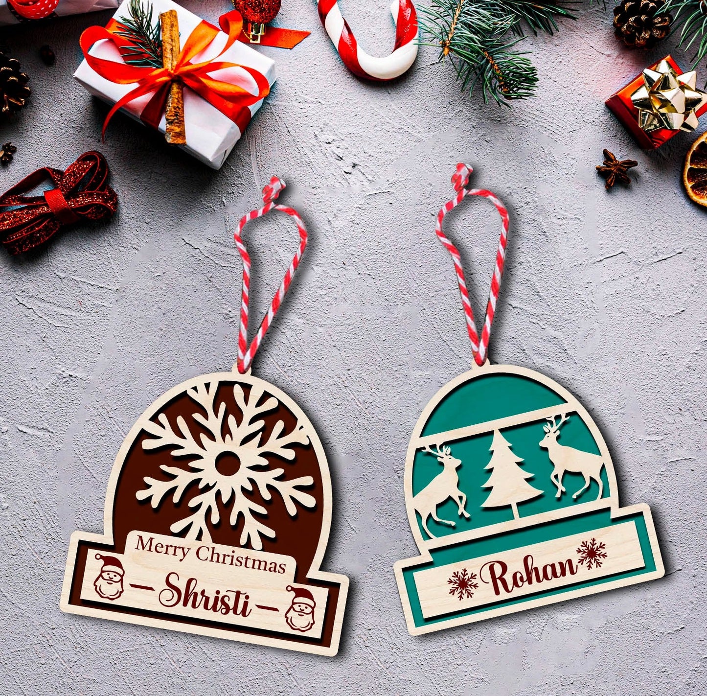 Merry Christmas Snowflake Ornament in Wood with Personalized Name - Sblossom