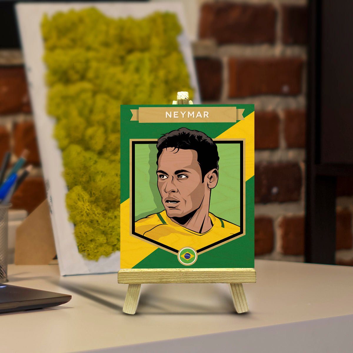 Neymar Minimalist Wood Print with Stand for Football Fans - Sblossom
