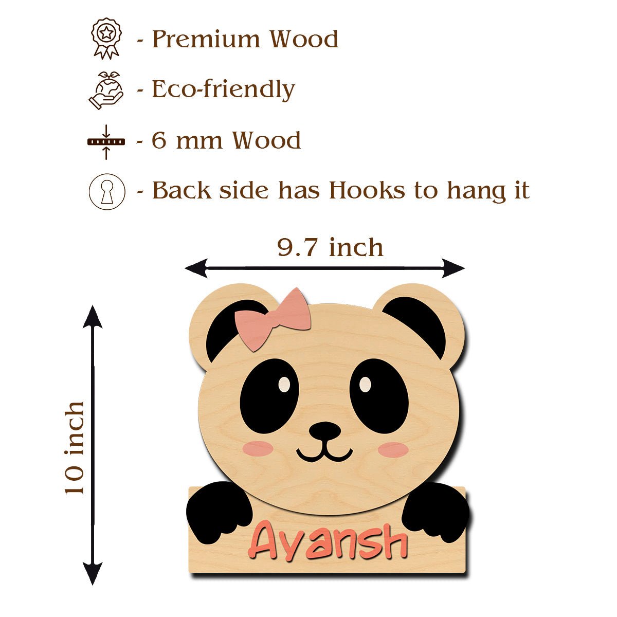 Panda Face Kids Name Plate – Cutout for Bedroom Door - Sblossom