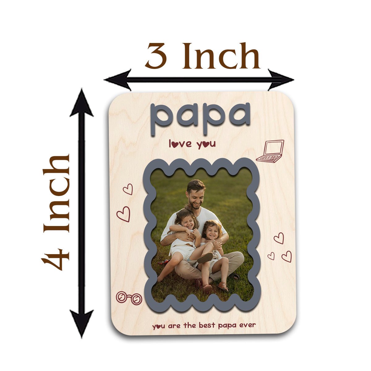 Papa Photo Memory Magnet in Wood with Personalized Print Design - Sblossom