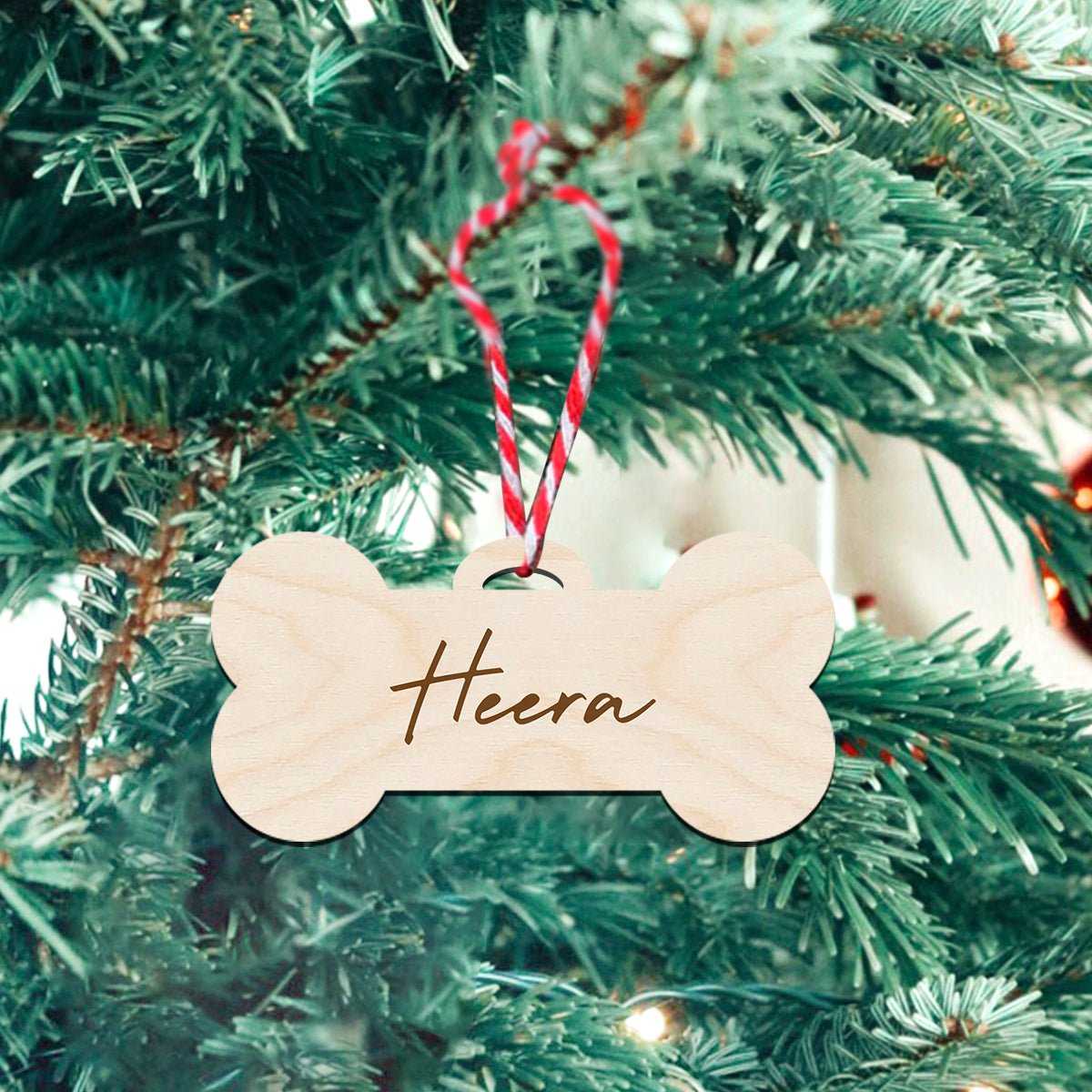 Pet Bone Christmas Ornament in Wood with Custom Pet Name Design - Sblossom