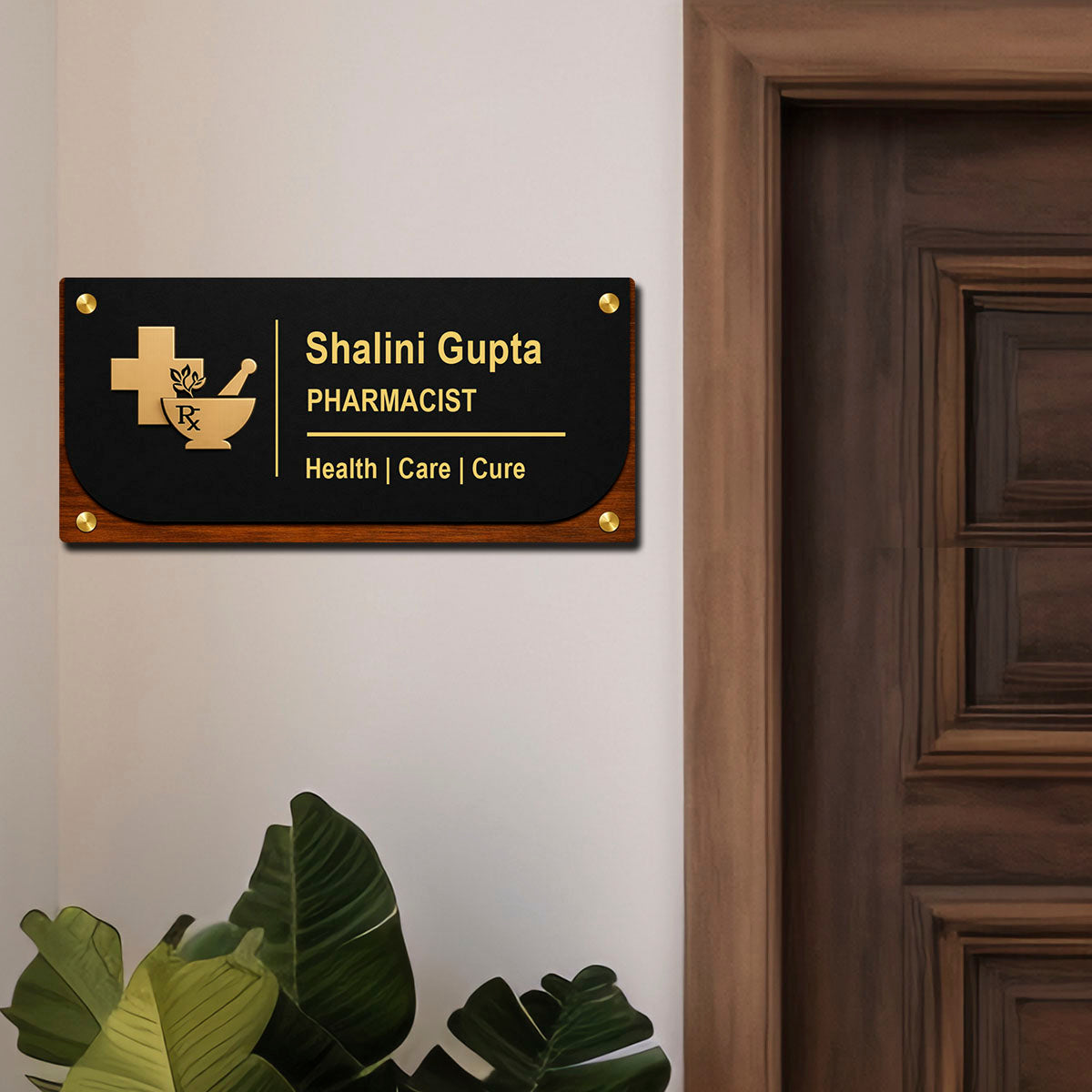 SB1200_6mm wood+3mm golden acrylic_12x6 Inch_3d nameplate