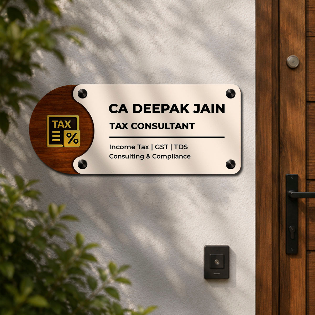 SB1203_3 layer design_6mm wood+3mm White acrylic+ 3mm Black Acrylic_3d nameplate_12x6 Inch