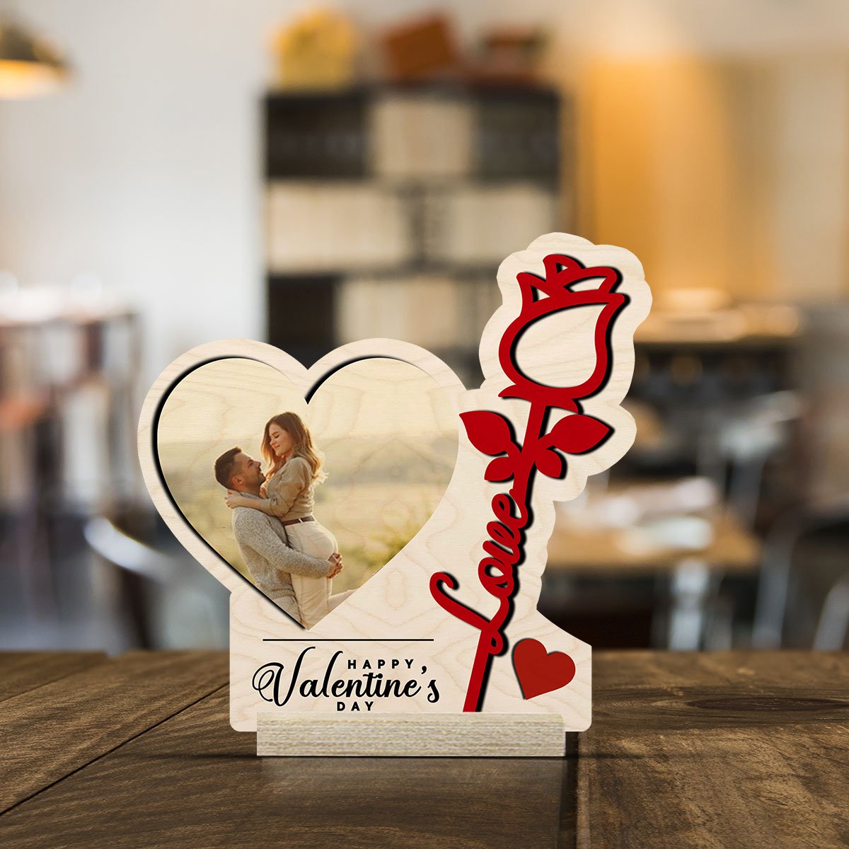 Romantic Photo Frame in Wood with Personalized Couple Picture - Sblossom