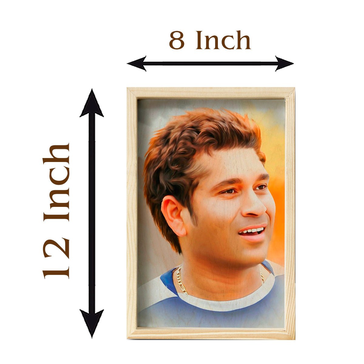 Sachin Tendulkar Wooden Frame Wall Art with Pine Portrait Design - Sblossom