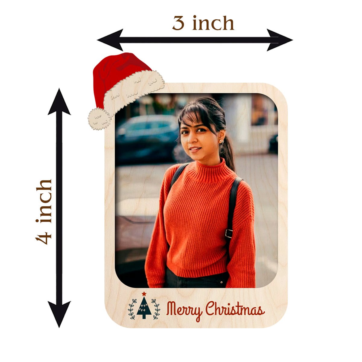 Santa Hat Photo Magnet in Wood with Merry Christmas Print Design - Sblossom