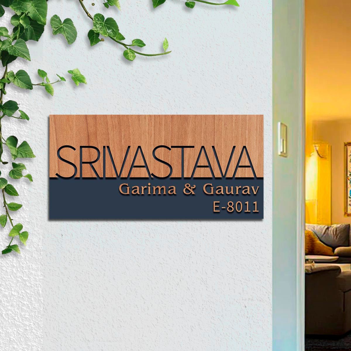 Split-Band Wooden Name Plate Design for Home – Matte-Black - Sblossom