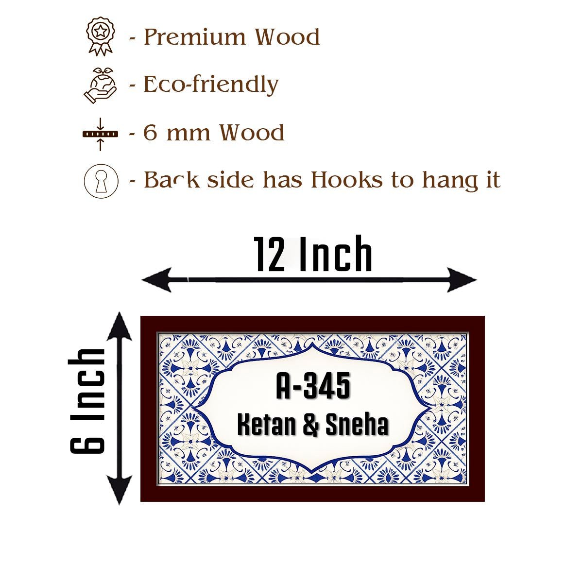 Tile-Border Blue Name Plate for House Door – Couple Framed - Sblossom