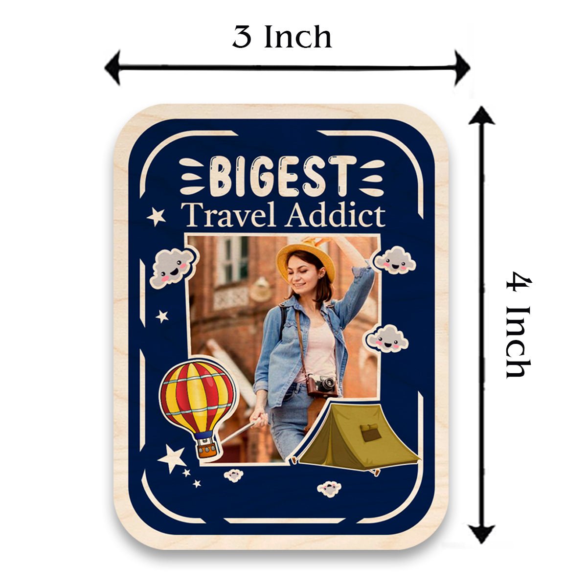 Travel Photo Fridge Magnet in Wood with Travel Addict Design - Sblossom