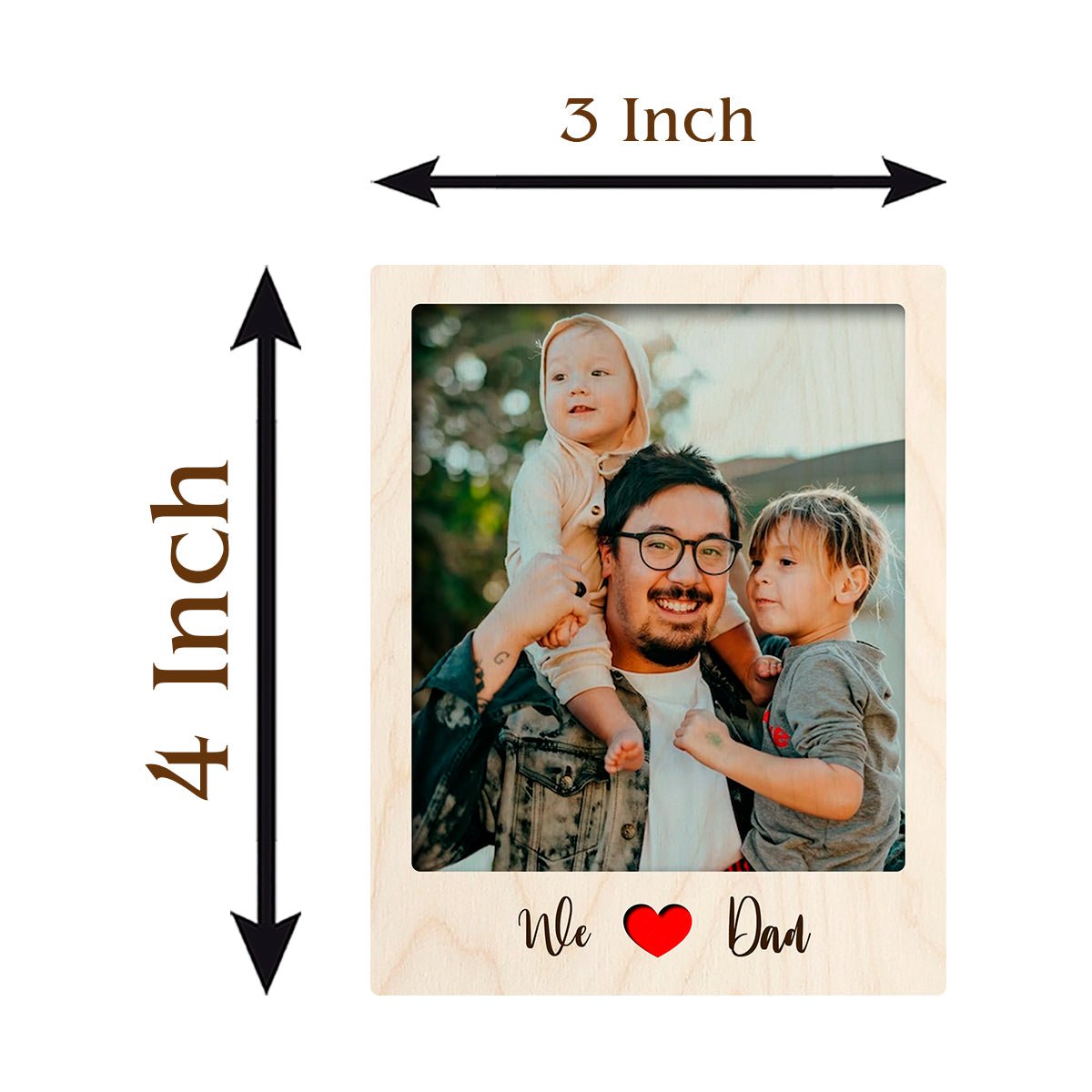 We Love Dad Fridge Magnet in Wood with Heart Cursive Photo Design, 4x3 Inch - Sblossom