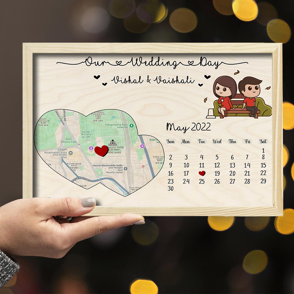Wedding Day Map Frame in Wood with Personalized Location Design - Sblossom