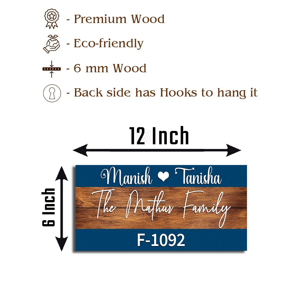Wooden Family Name Plate – Dual-Tone Blue Bands in 3D - Sblossom