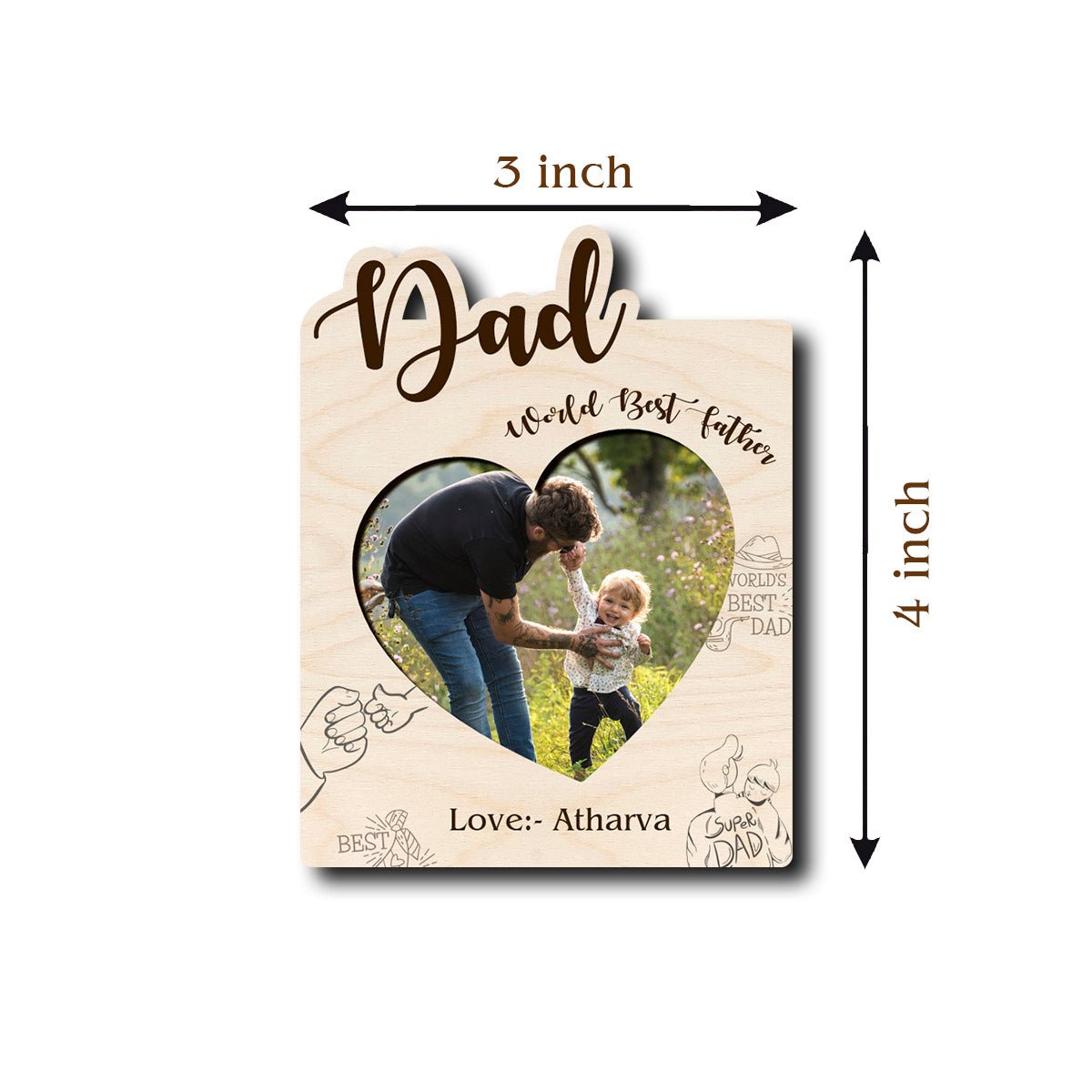World Best Father Banner Magnet in Wood with Photo Print Design - Sblossom