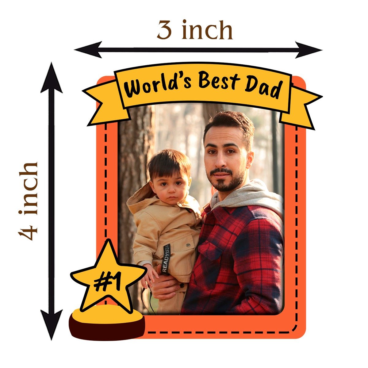 Worlds Best Dad Banner Magnet in Wood with Trophy Print Design - Sblossom