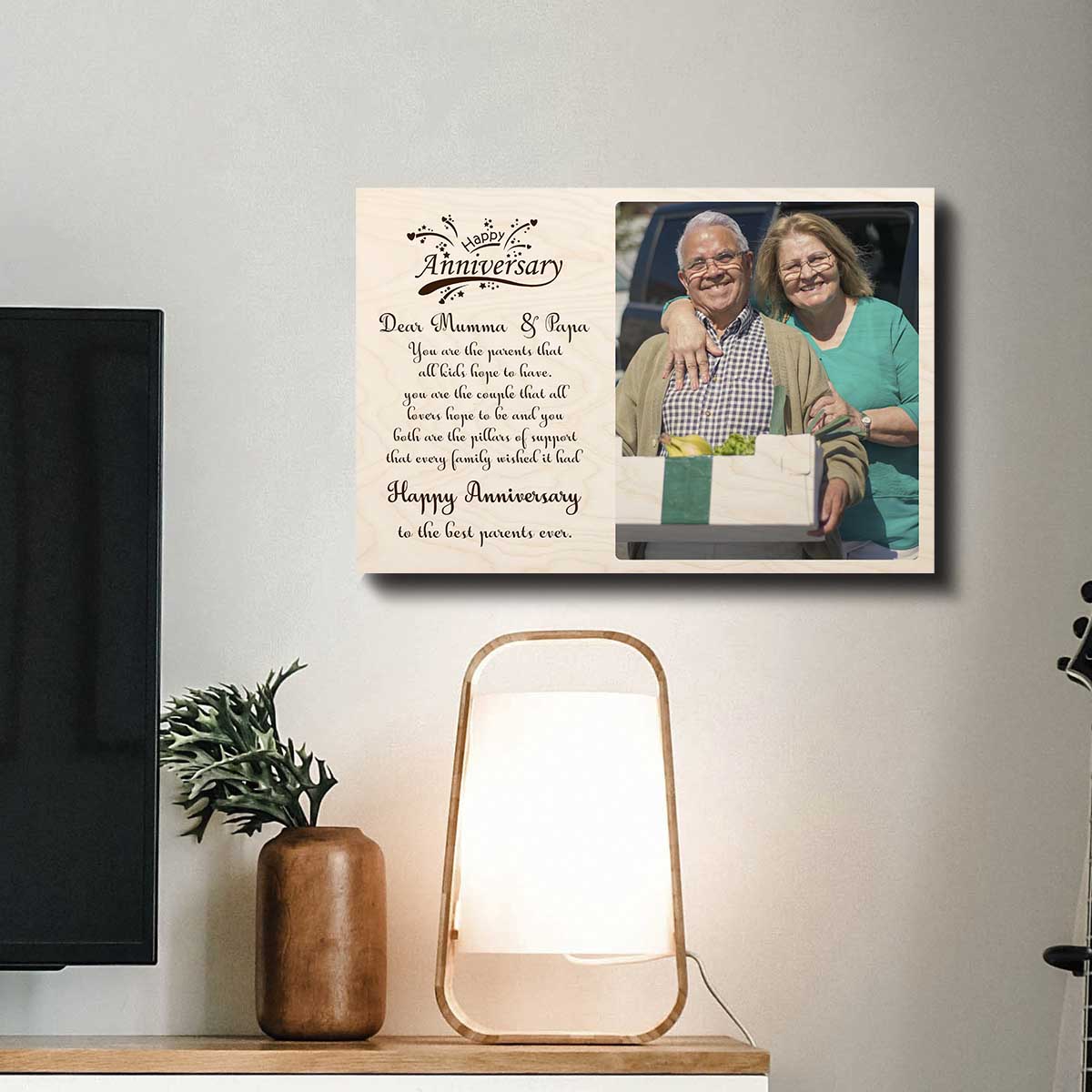 Parents Anniversary Wood Print with Couple Photo and Message