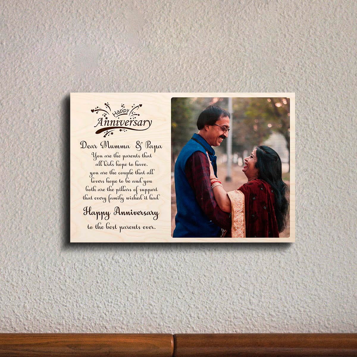 Parents Anniversary Wood Print with Couple Photo and Message