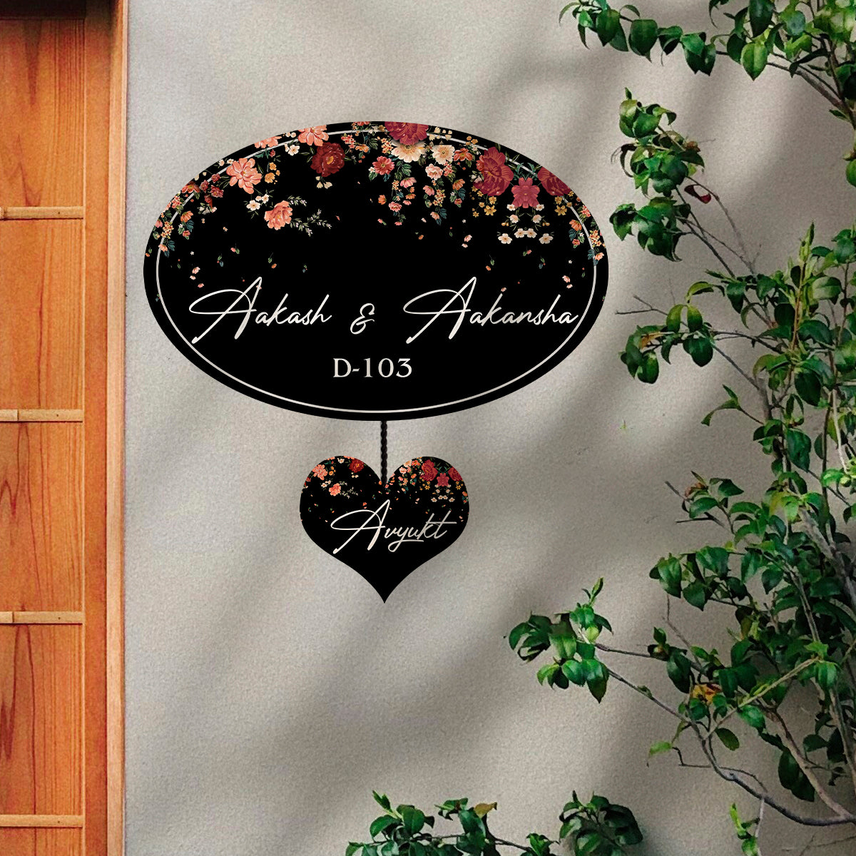 Oval Floral Family Name Plate for Main Door