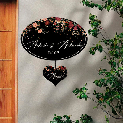 Oval Floral Family Name Plate for Main Door