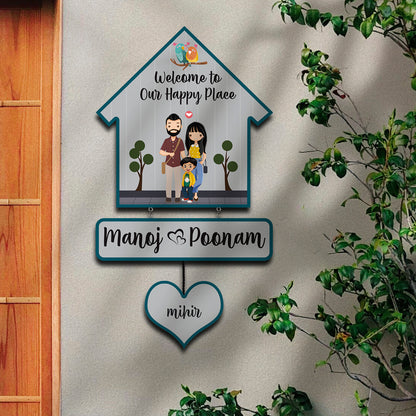 Bird Hut Family Name Plate with Lovebirds for Door